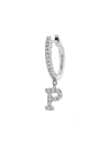 Meira T 14k White Gold Diamond Intial Single Huggie Hoop Earring In Initial P