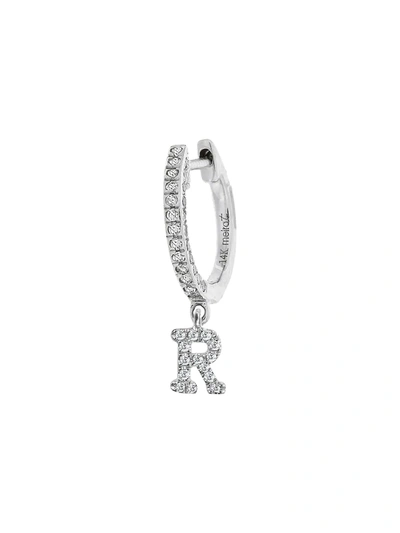 Meira T 14k White Gold Diamond Intial Single Huggie Hoop Earring In Initial R