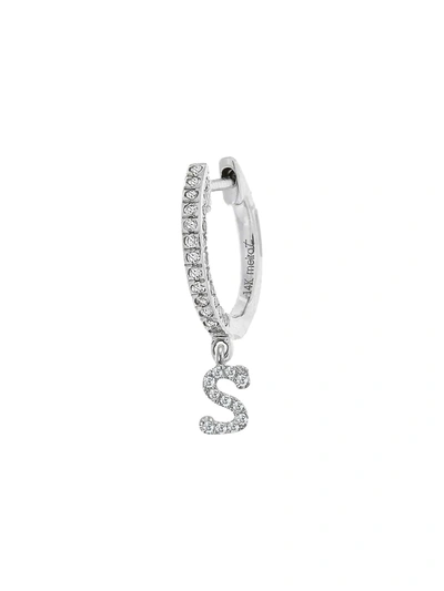 Meira T 14k White Gold Diamond Intial Single Huggie Hoop Earring In Initial S