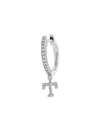 Meira T 14k White Gold Diamond Intial Single Huggie Hoop Earring In Initial T