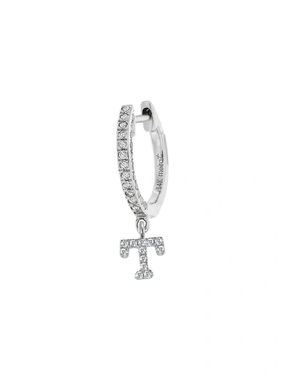 Meira T 14k White Gold Diamond Intial Single Huggie Hoop Earring In Initial T