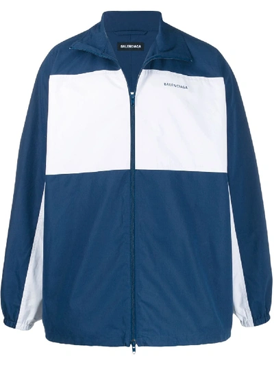 Balenciaga Oversized Bb-logo Striped Cotton Track Jacket In Blue