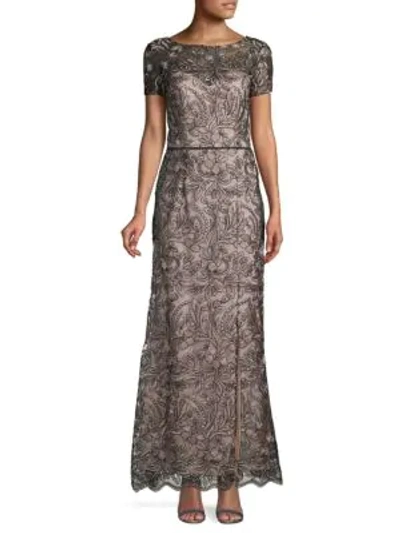 Js Collections Floral Lace Gown In Clay