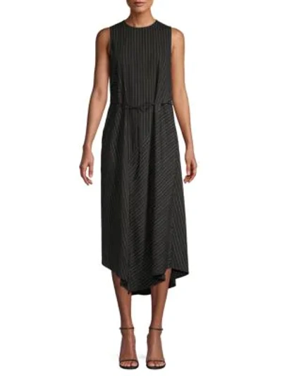 Vince Pinstriped Midi Shift Dress In Black