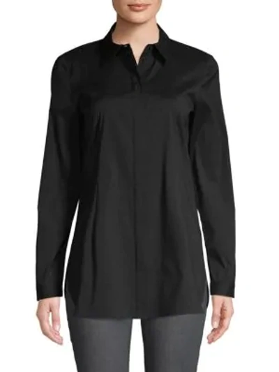 Lafayette 148 Spread-collar Cotton-blend Shirt In Black