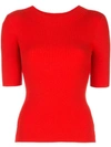 Milly Fiona Wool Ribbed-knit Top In Vermillion