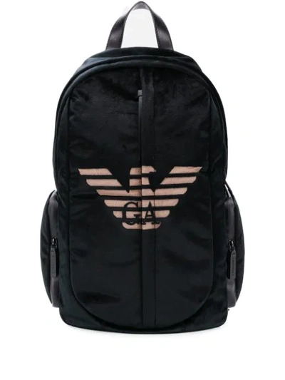 Emporio Armani Logo Cotton Backpack In 81073 Black/black