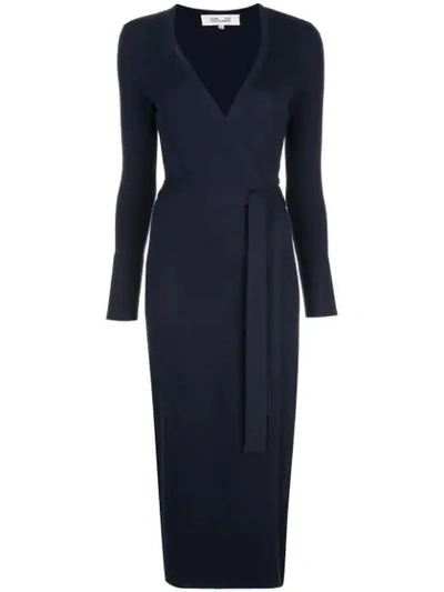 Diane Von Furstenberg Fine Knit Wrap Dress In Blue