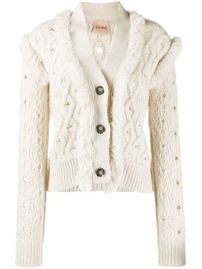 Nude Fringed Cardigan In Neutrals