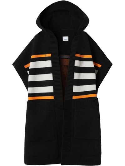 Burberry Tb Monogram Stripe Hooded Cape In Black