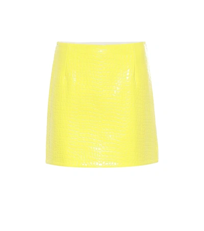 Tibi Croc-effect Patent Miniskirt In Yellow