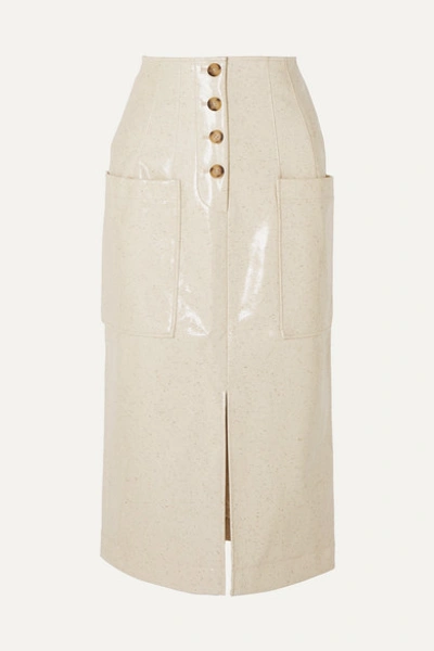 Rejina Pyo Carmen Button-embellished Coated Wool-blend Midi Skirt In Ivory