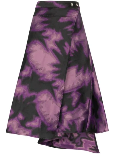 Marques' Almeida Asymmetric Printed Brocade Wrap Midi Skirt In Purple