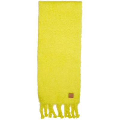 Loewe Anagram Logo-patch Mohair-blend Scarf In Yellow