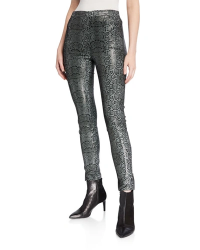 J Brand Darcy Pull-on Zip Skinny Leather Pants In Snail Foil Print