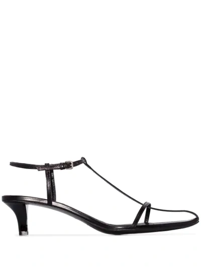 Jil Sander T-strap Leather Kitten-heel Sandals In Black