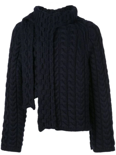 Lanvin Asymmetric Cable-knit Wool Sweater In Navy