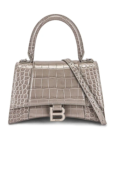 Balenciaga Small Hourglass Top Handle Bag In Steel Grey