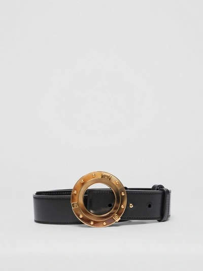 Burberry Porthole Buckle Leather Belt In Black