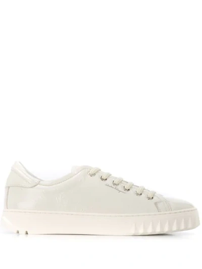 Ferragamo Shark Tooth Detail Trainers In White