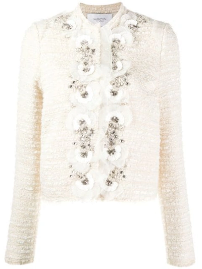 Giambattista Valli Embellished Cotton Blend Tweed Jacket In Neutrals