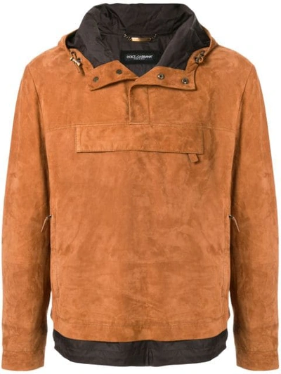 Dolce & Gabbana Suede Hoodie In Brown