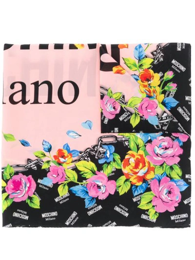 Moschino Floral Milano Logo Scarf In Black