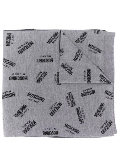 Moschino Milano Logo Intarsia Scarf In Grey