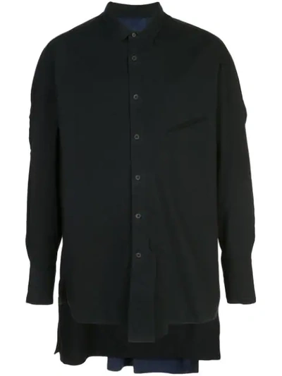Ziggy Chen Two-tone Asymmetric Shirt In Black