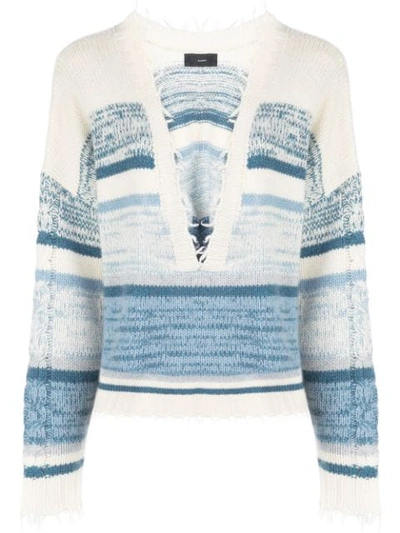 Alanui Frayed Edge Knitted Jumper In Blue