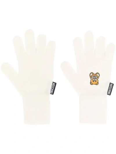 Moschino Knitted Teddy Gloves In White