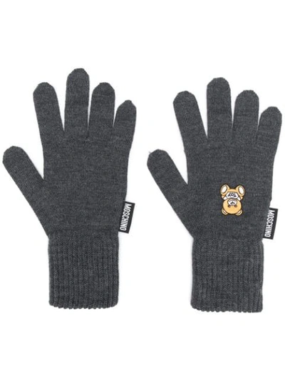 Moschino Teddy Patch Gloves In Black