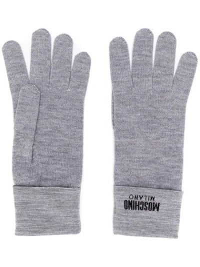 Moschino Logo Gloves In 014 Grey