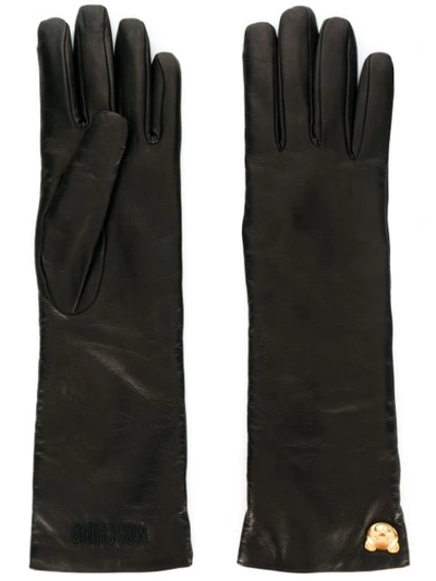 Moschino Teddy Charm Gloves In Brown