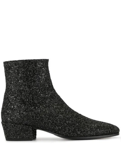 Saint Laurent Glitter Ankle Boots In Black