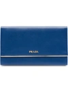 Prada Foldover Logo Wallet In Blue