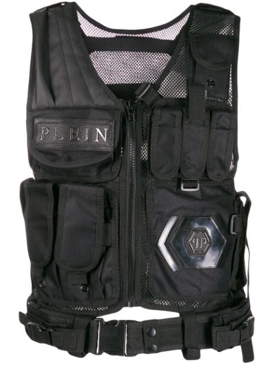 Philipp Plein Sleeveless Army Vest In 02 Black
