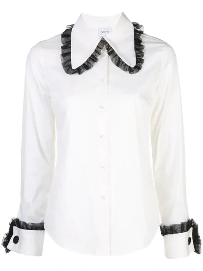 Sara Roka Tulle Trim Shirt In White