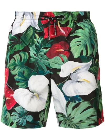 Dolce & Gabbana Anthurium Print Swim Shorts In Green