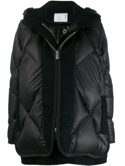 Sacai Layered Padded Coat In Black