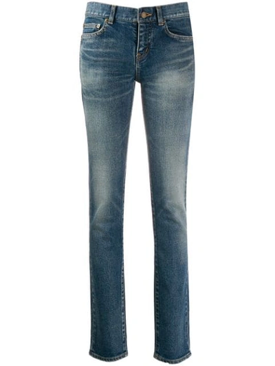 Saint Laurent Low Rise Skinny Jeans In Blue