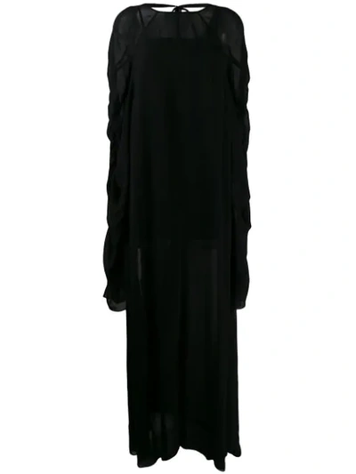 Vera Wang Ruched Sleeve Maxi Dress In Black
