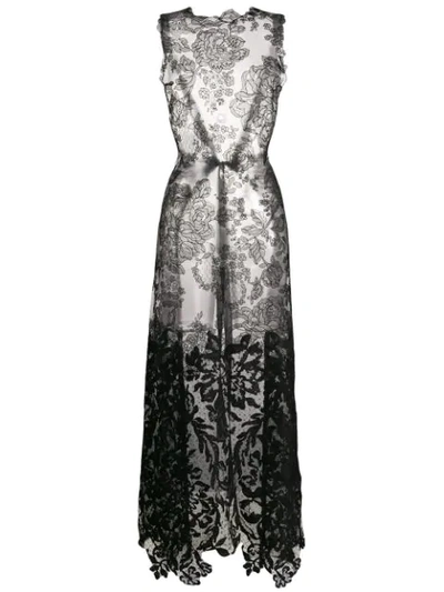 Vera Wang Long Lace Blouse In Black