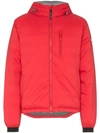 Canada Goose Lodge Packable Windproof 750 Fill Power Down Hooded Jacket In Red