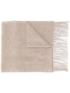 Moschino Logo-print Fringed Scarf In Neutrals