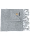 Moschino Logo-embroidered Fringed Scarf In Grey