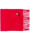 Moschino Logo-embroidered Fringed Scarf In Red