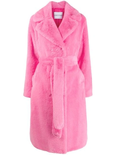 Stand Studio Belted Double-breasted Coat In Pink