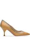 Miu Miu Crystal-embellished Satin Pumps In F0091 Ochre