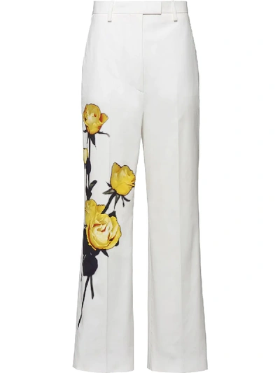 Prada Floral-print Cotton-poplin Straight-leg Pants In F0j33 White/yellow